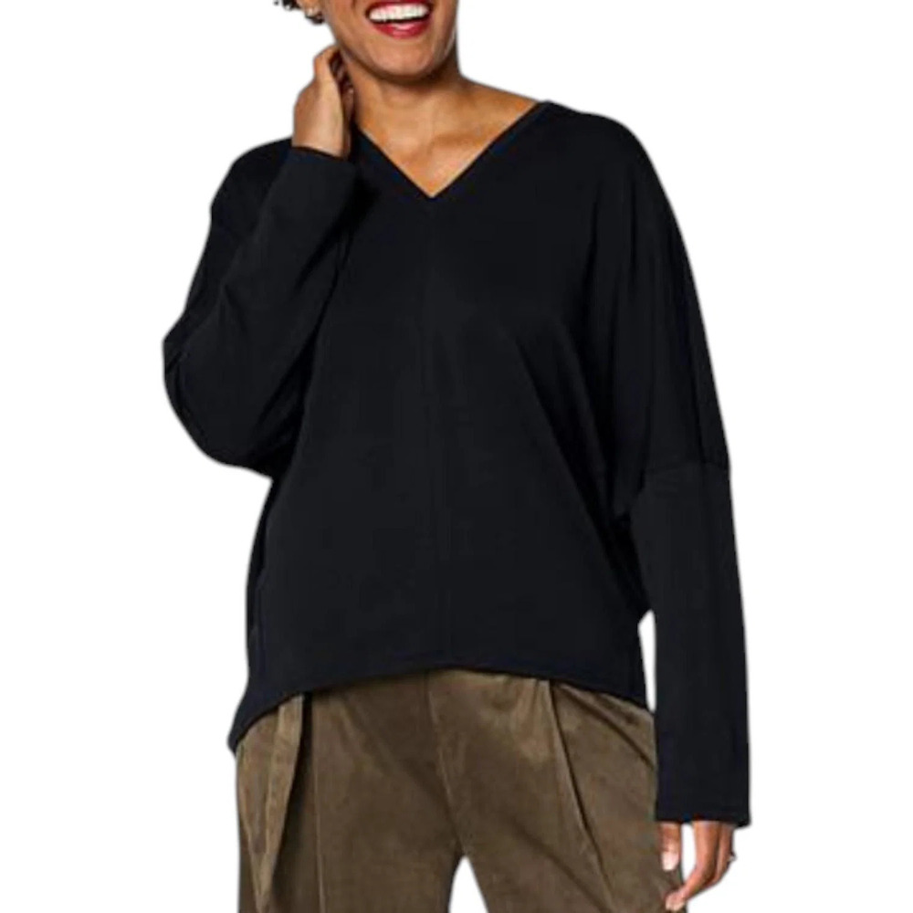 WynneLayers Women's Cloud Knit V-Neck Top Black - Regular